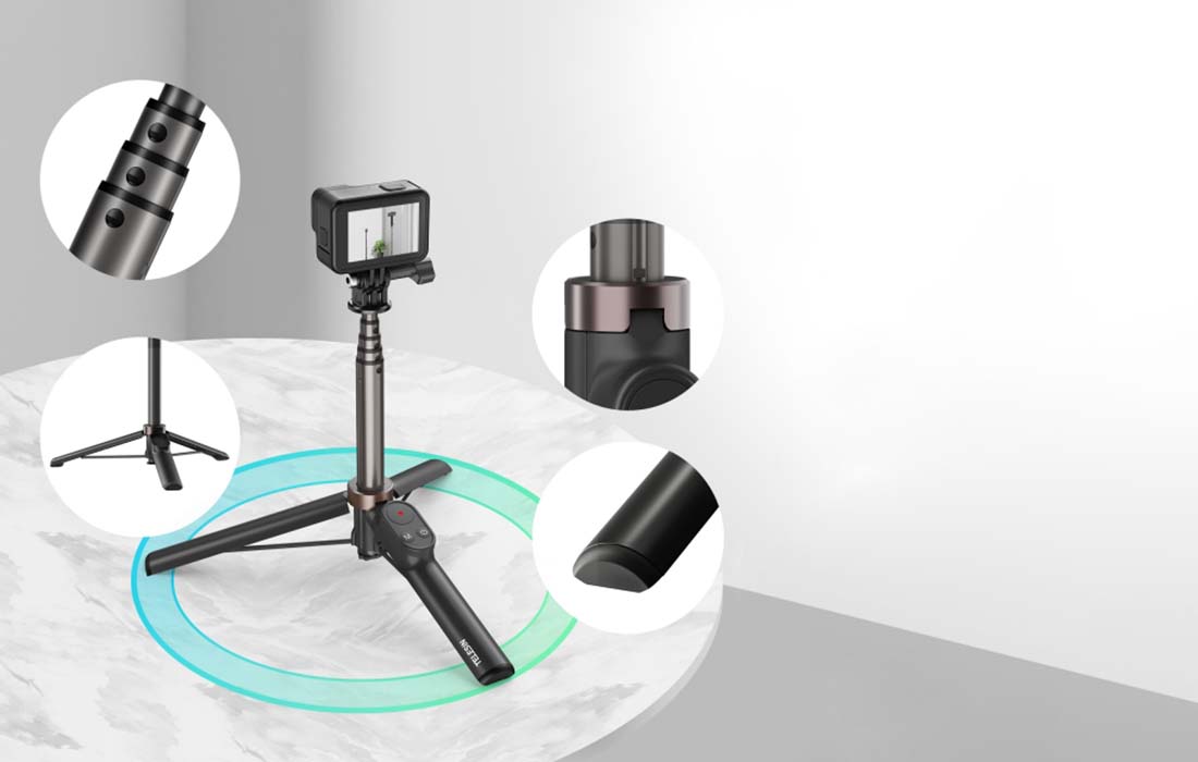 Selfie stick Telesin for smartphones and sport cameras with BT remote controller - iDrones.Ro