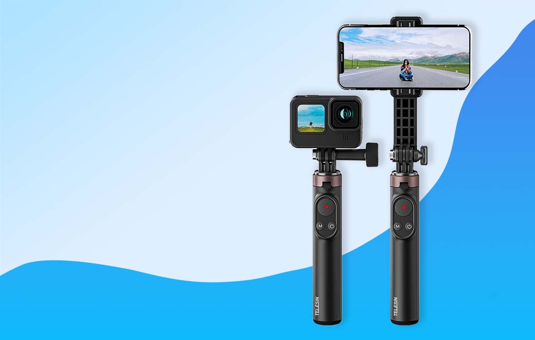 Selfie stick Telesin for smartphones and sport cameras with BT remote controller - iDrones.Ro