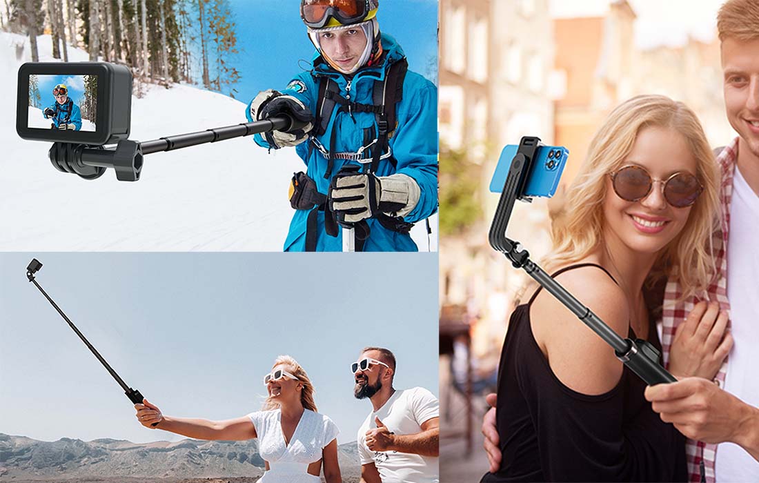 Selfie stick Telesin for smartphones and sport cameras with BT remote controller - iDrones.Ro