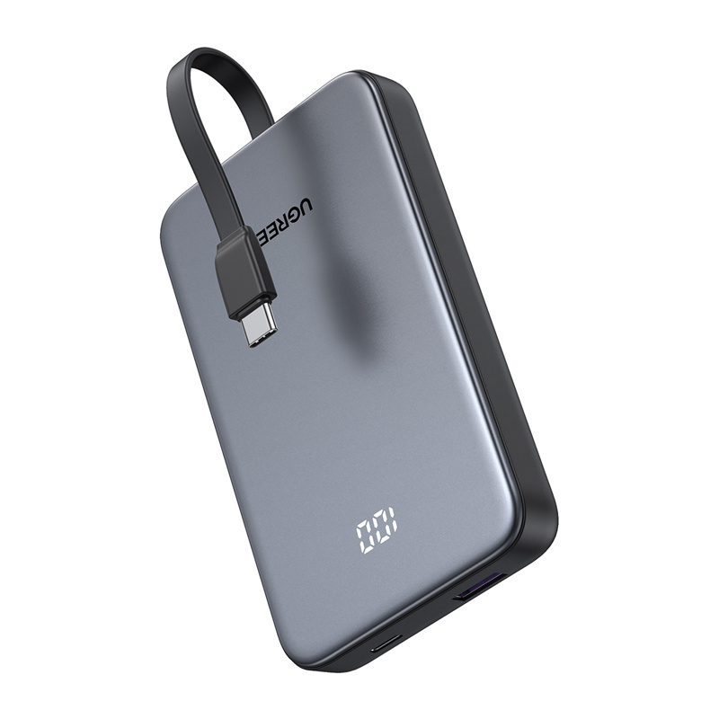 Powerbank 10000mAh Ugreen PB526 USB + USB-C, 20W, built-in cable (grey) 2