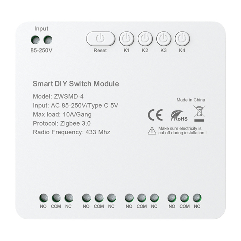 Avatto ZWSMMD-4-250V ZigBee Switch 4CH Dry Contact