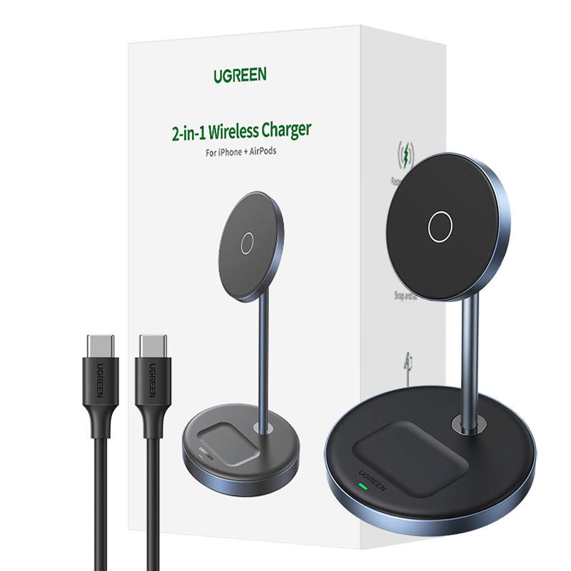 Ładowarka indukcyjna UGREEN 90668 2w1 (srebrno-niebieska)