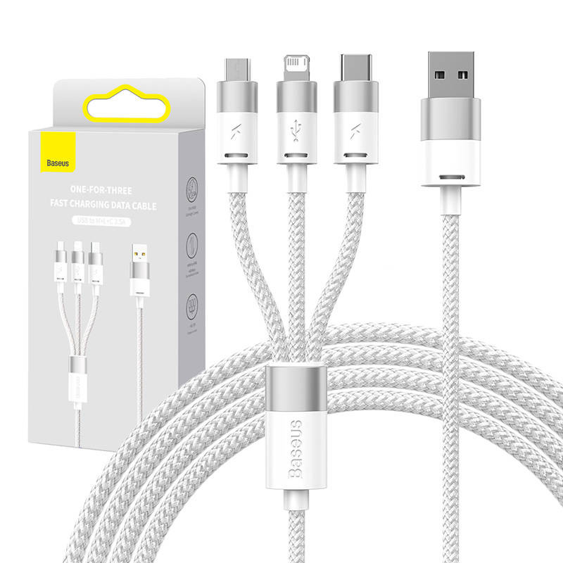 Kabel BASEUS StarSpeed USB-A-USB-C/microUSB/Lightning 1.2m (biały)