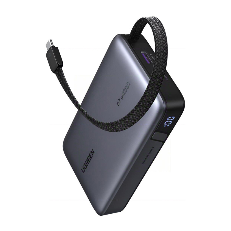 Powerbank 20000mAh Ugreen PB550 USB + USB-C, 67W, built-in cable (grey) 2