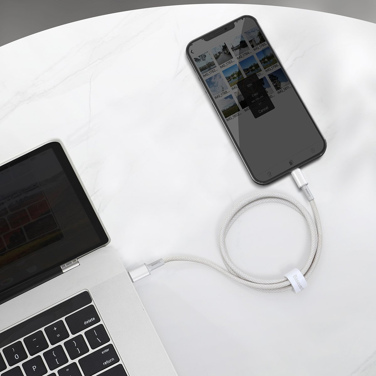 Kabel BASEUS High Density Braided USB-C-Lightning 2m (biały) 3