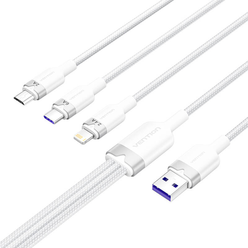 Kabel USB 2.0 A do 3w1 6A Vention CTRWG 1.5M (biały)