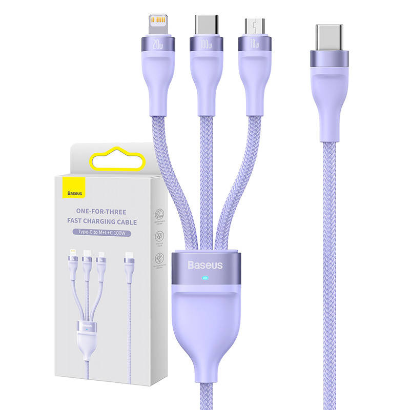 Kabel BASEUS Flash Series 2 USB-C-3w1 1.5m (fioletowy)