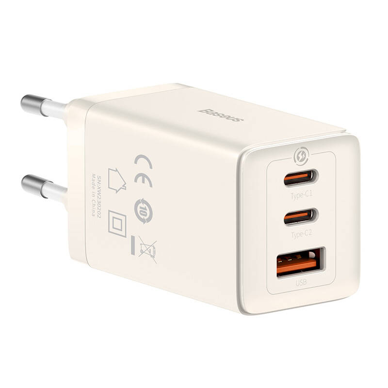 Ładowarka sieciowa Baseus GaN5, 2x USB-C + USB, 65W + kabel 1m (biała) 3