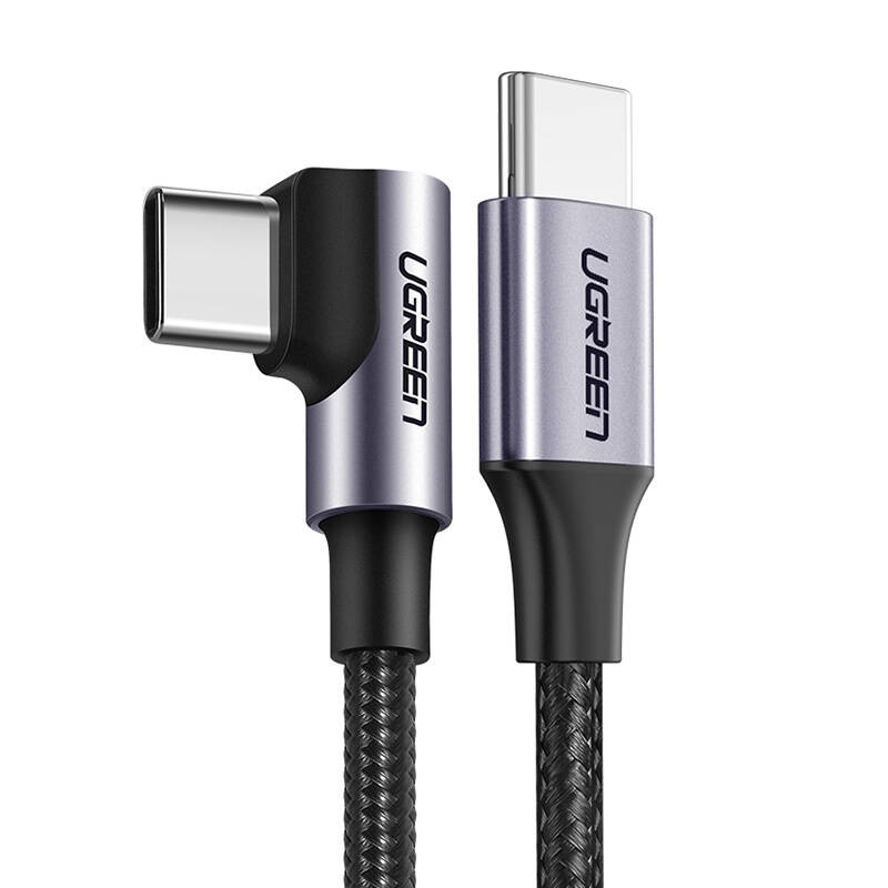 Kabel UGREEN US255 USB-C-USB-C 1m kątowy 60W (czarny)