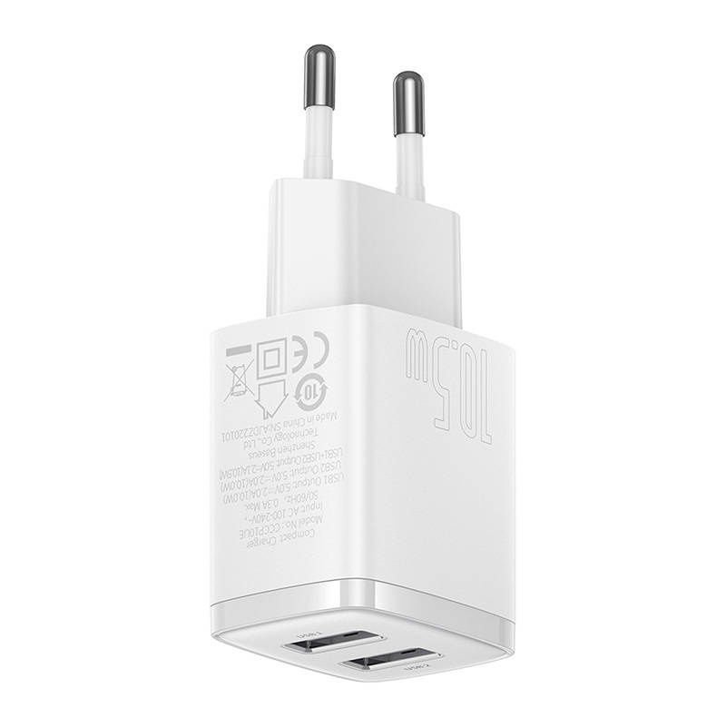 Ładowarka sieciowa BASEUS Compact Quick Charger 10.5W 2xUSB-A (biała) 4