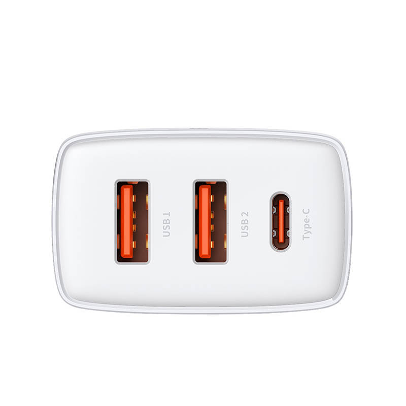 Ładowarka sieciowa BASEUS Compact Quick Charger 30W 2xUSB-A USB-C (biała) 5