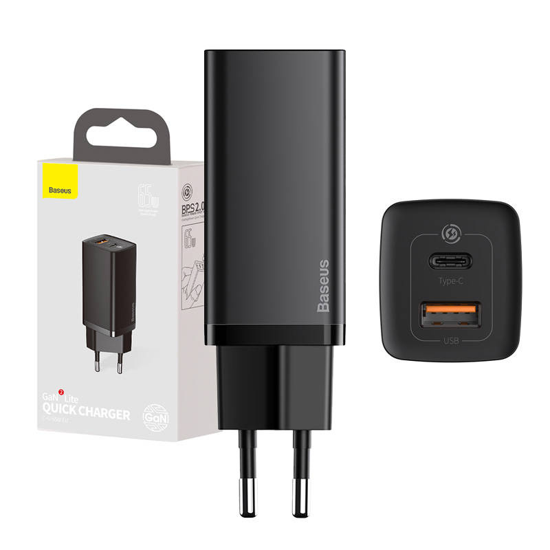 Ładowarka sieciowa BASEUS GaN2 Lite 65W USB-A+USB-C (czarna)