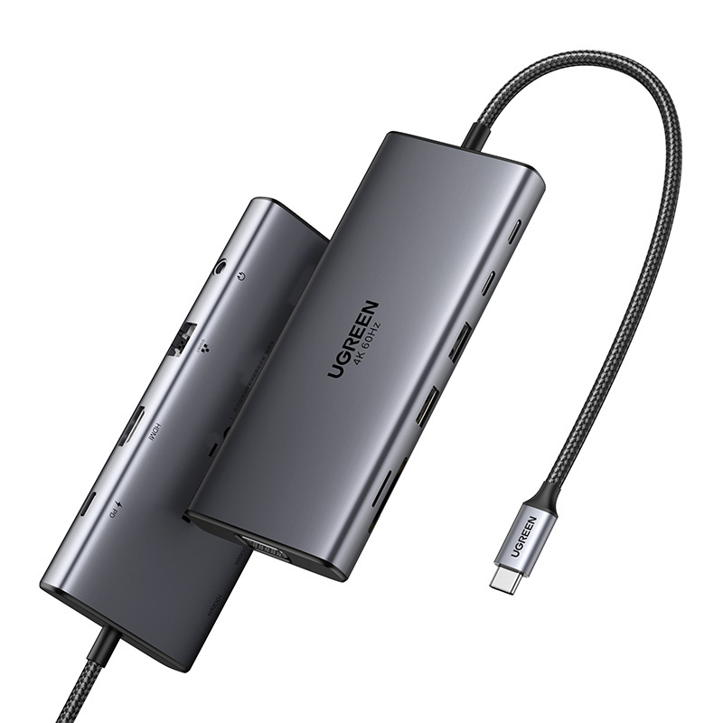 Hub USB-C Ugreen CM639, HDMI, VGA, 2x USB-C 3.2 10Gbps, 2x USB, SD/TF, RJ45, AUX 3.5mm, PD, 4K 60 Hz 3