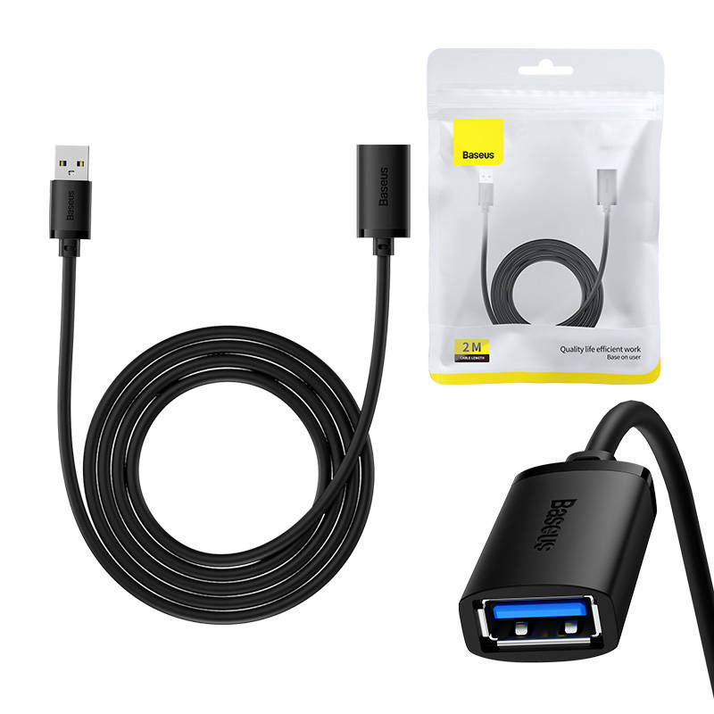 Kabel BASEUS AirJoy USB-A-USB-A przedłużacz 2m (czarny)