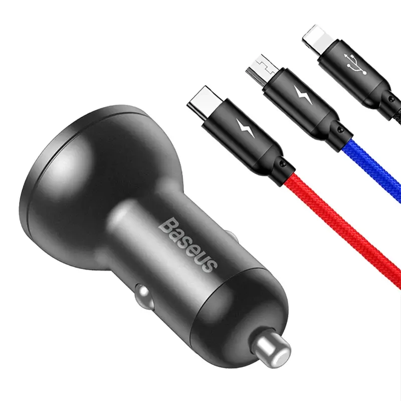 Zestaw BASEUS ładowarka samochodowa 24W + kabel USB 3w1 1,2m 2