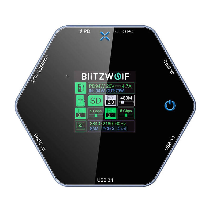 Stacja Dokująca Blitzwolf BW-TH16 8w1 USB-C 100W LCD Hub