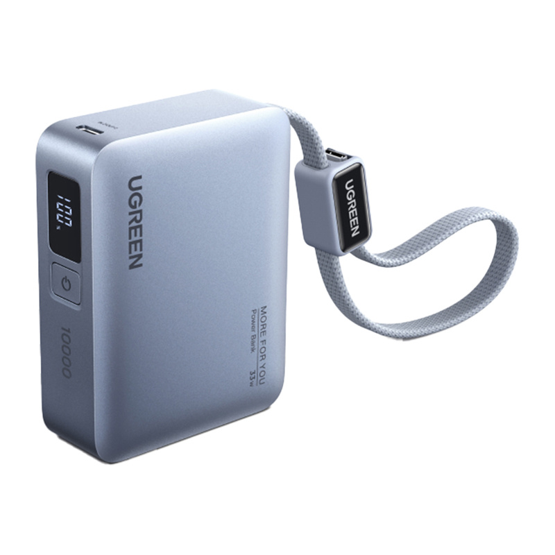 Ugreen PB584 10000mAh Power Bank, USB + USB-C, 33W, Built-in Cable (Gray) 2
