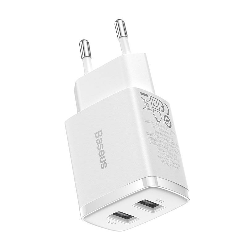 Ładowarka sieciowa BASEUS Compact Quick Charger 10.5W 2xUSB-A (biała) 3
