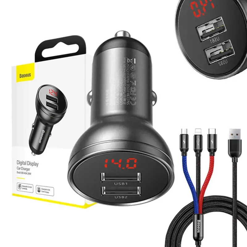 Zestaw BASEUS ładowarka samochodowa 24W + kabel USB 3w1 1,2m 4