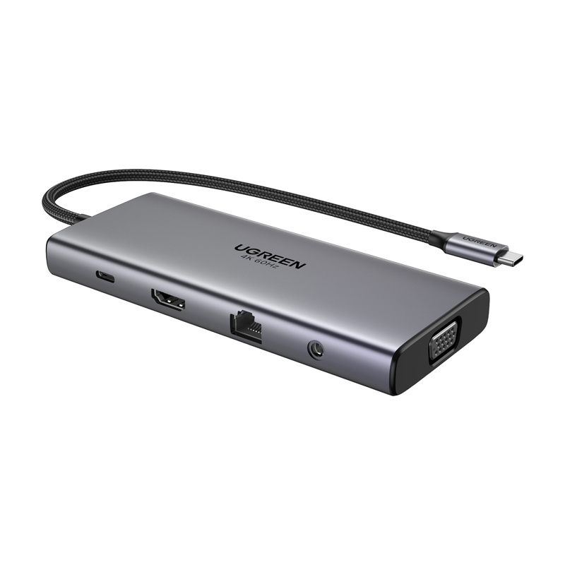 Hub USB-C Ugreen CM639, HDMI, VGA, 2x USB-C 3.2 10Gbps, 2x USB, SD/TF, RJ45, AUX 3.5mm, PD, 4K 60 Hz 2