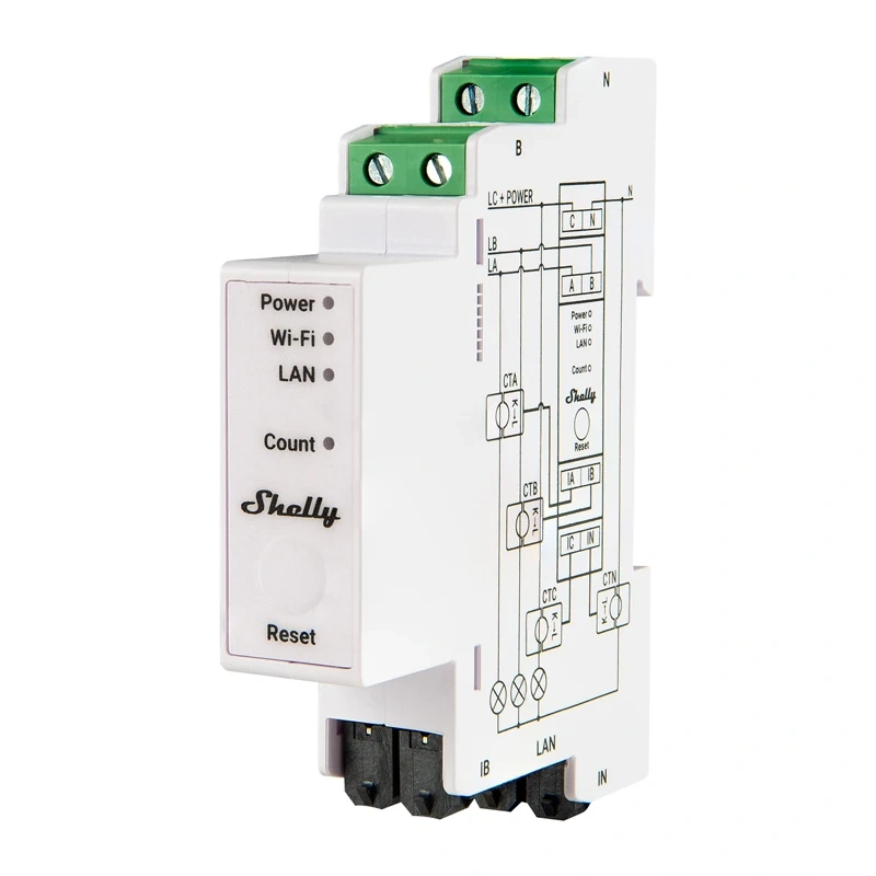 Shelly PRO 3EM 120A 3-Phase Energy Meter, WiFi/Bluetooth Matter 2