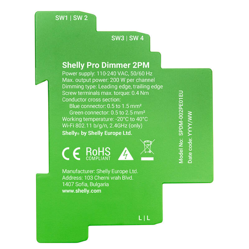 DIN Rail Smart Switch Shelly Pro Dimmer , 2 channels 3