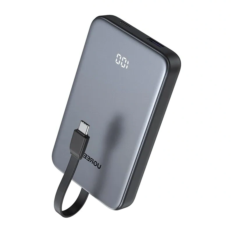 Powerbank 10000mAh Ugreen PB526 USB + USB-C, 20W, built-in cable (grey)