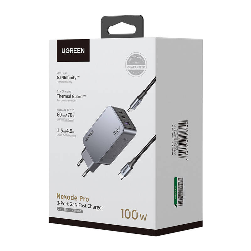 Ładowarka UGREEN Nexode Pro 100W GaN 3xUSB-C USB DO Laptopa i Telefonu