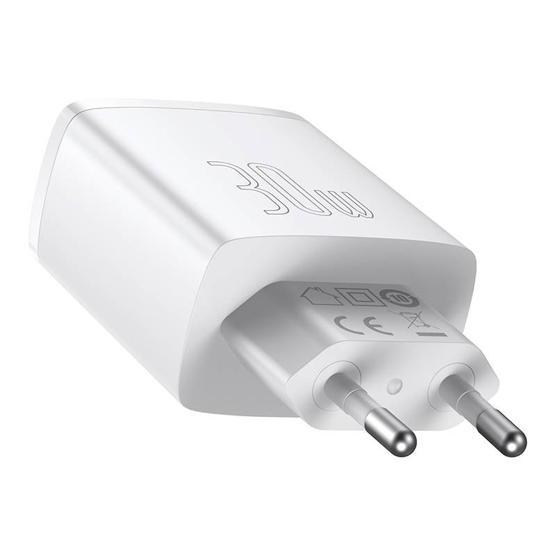 Ładowarka sieciowa BASEUS Compact Quick Charger 30W 2xUSB-A USB-C (biała) 4